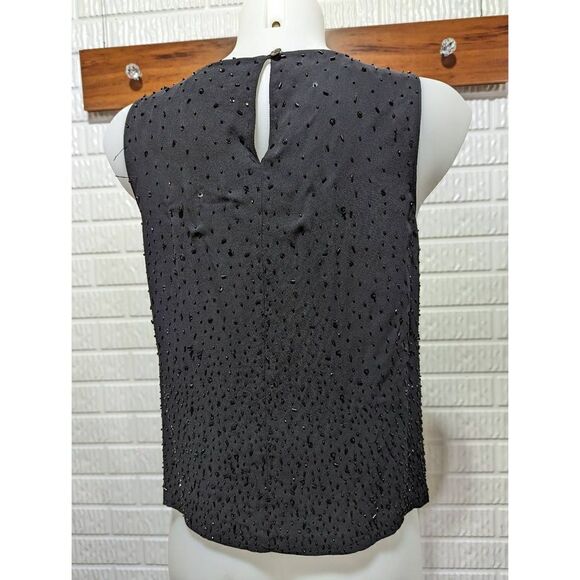 The Works by Saks Fifth Ave Women's Black Silk Beaded Shell Blouse Size S - Picture 5 of 6